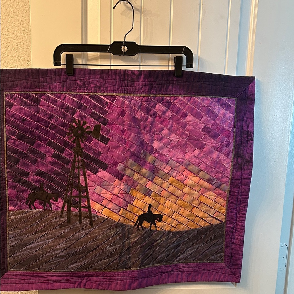 Purple Quilted Wall Hanging with Windmill & Western Silhouette